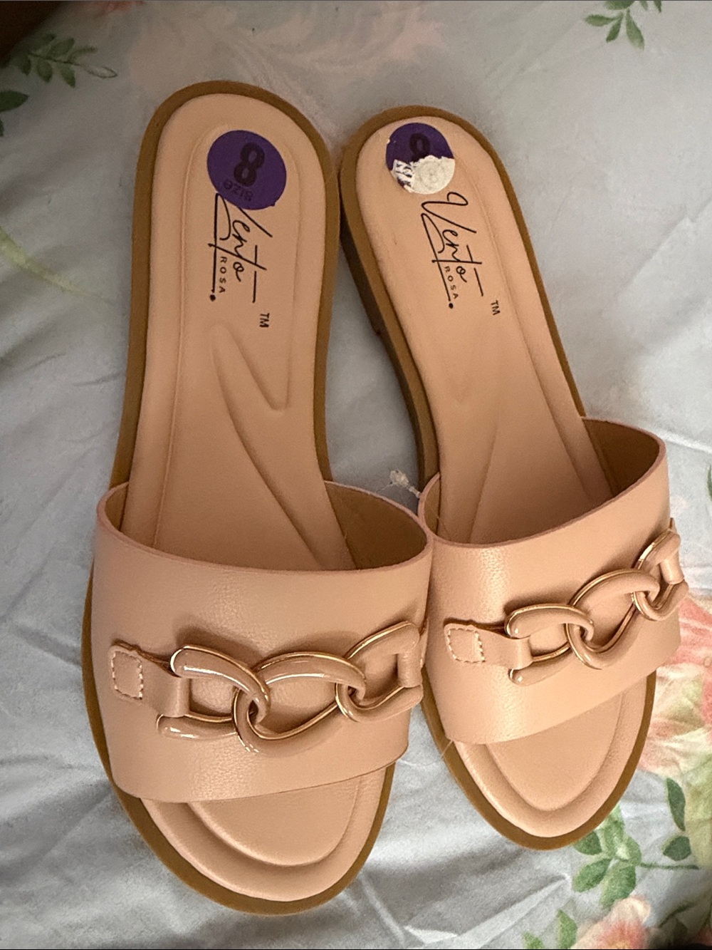 Women's Tan Chain Slide Sandals